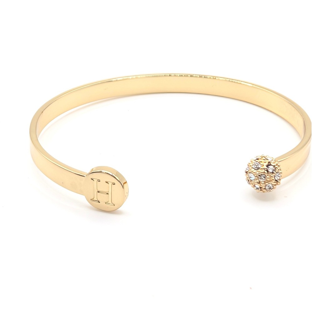 Gold Tone H Initial Pave Crystal Sphere Bypass Cuff Bracelet